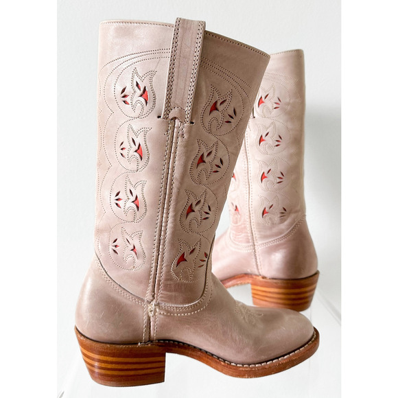 **SOLD** Pink Austin Cut Out Cowboy Western Campus Leather Mid Boots 6.5 - Picture 6 of 13